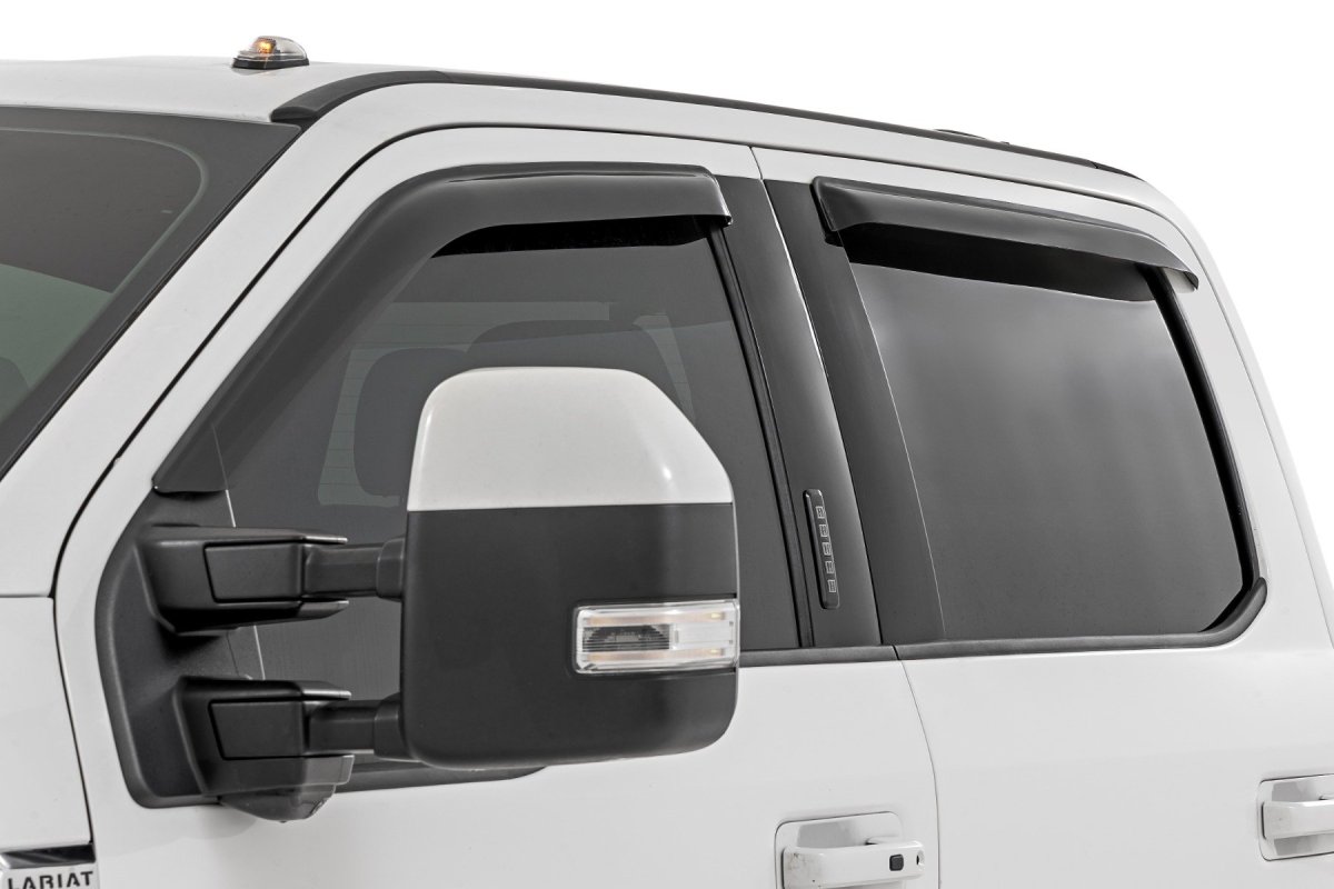 Ford F-150 Side Window Deflectors - Rough Country - Tape On Rain Guard - '17-'24